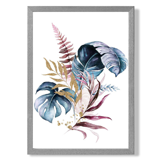 Affiche Botanique Encadrée Feuilles Roses et Bleues 4