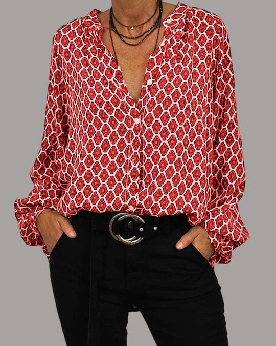 Blouse à Manches Longues Femme Motif Géométrique Coton 3