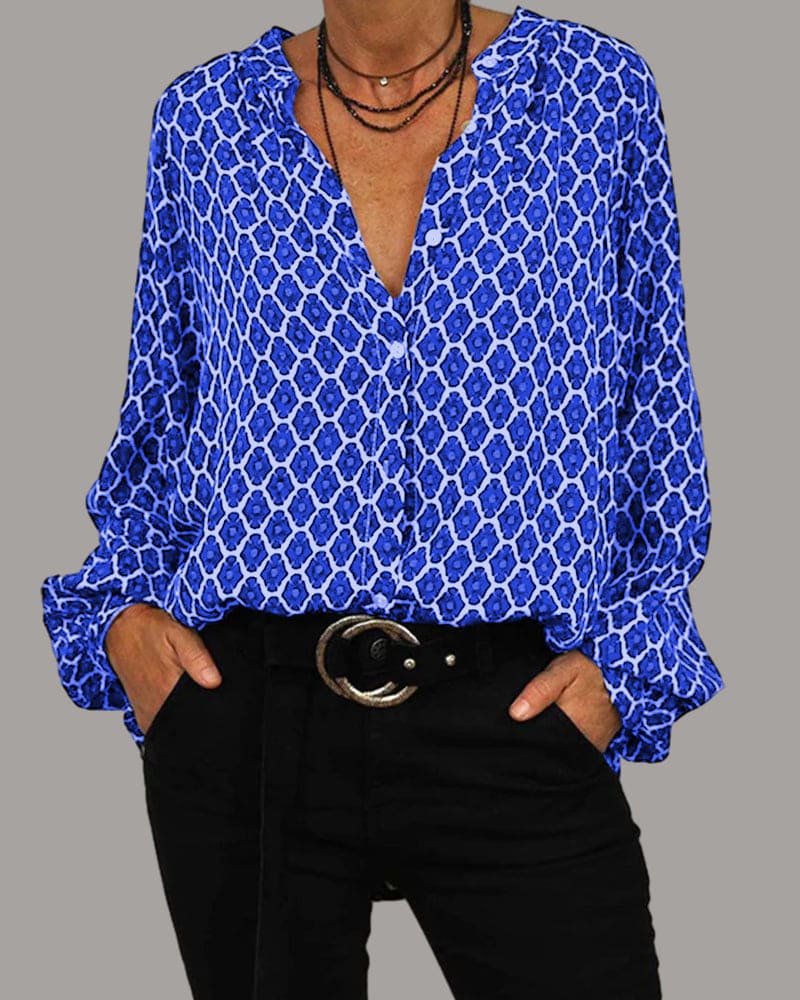Blouse à Manches Longues Femme Motif Géométrique Coton 4