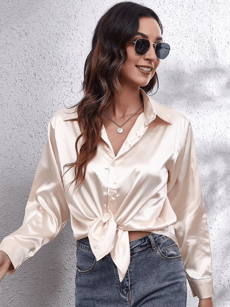Blouse à Manches Longues Satinée Femme Chic 2