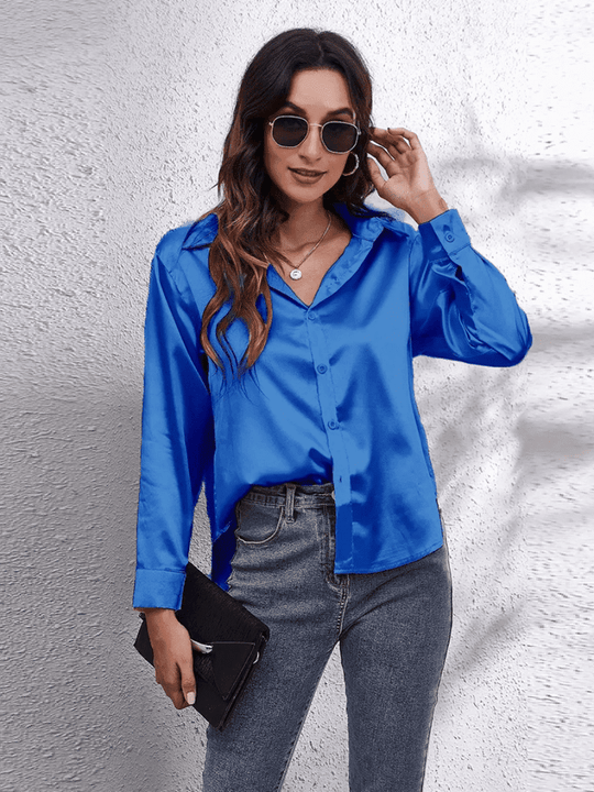 Blouse à Manches Longues Satinée Femme Chic 6