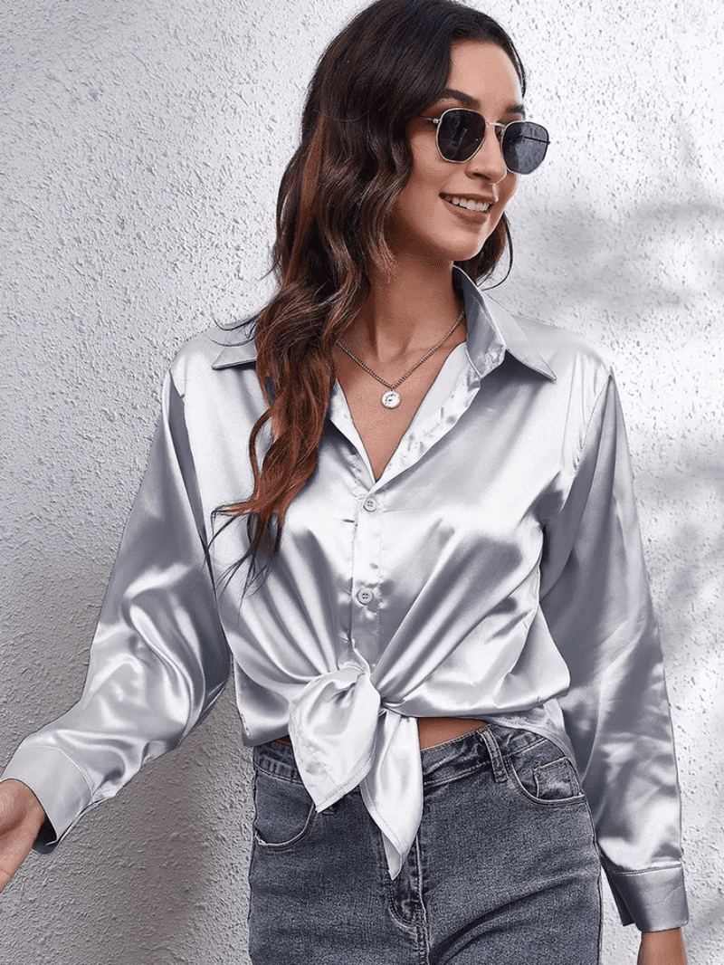 Blouse à Manches Longues Satinée Femme Chic 7