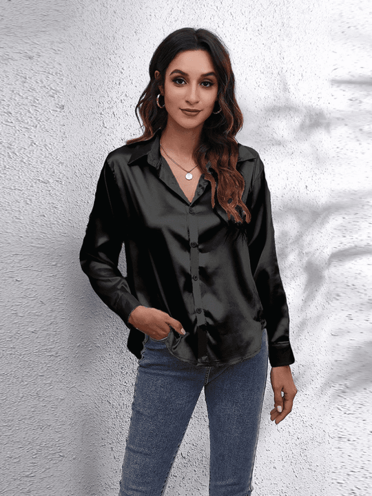 Blouse à Manches Longues Satinée Femme Chic 9