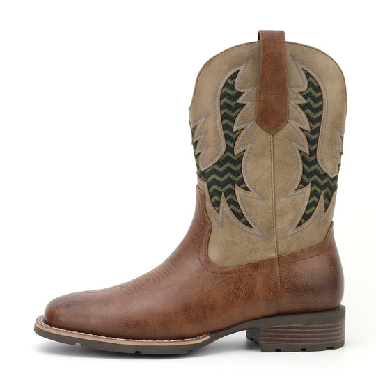 Bottes Cowboy Homme Vintage Brodées Cuir Textile 5