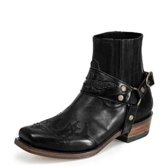 Bottes Homme Courtes Cuir Vintage avec Broderie 2