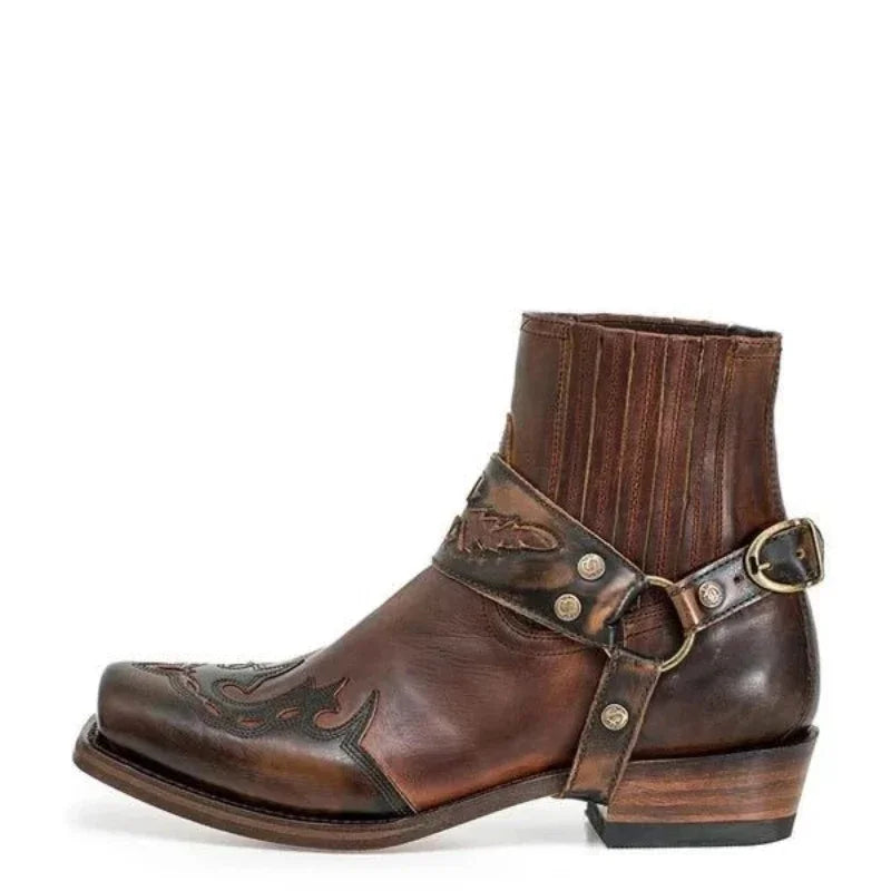Bottes Homme Courtes Cuir Vintage avec Broderie 4