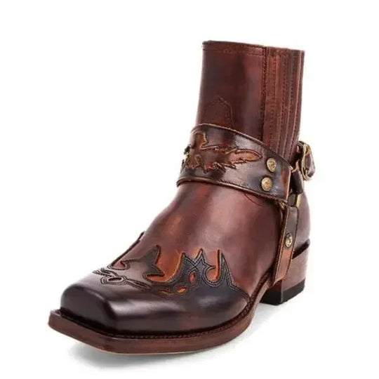 Bottes Homme Courtes Cuir Vintage avec Broderie 6