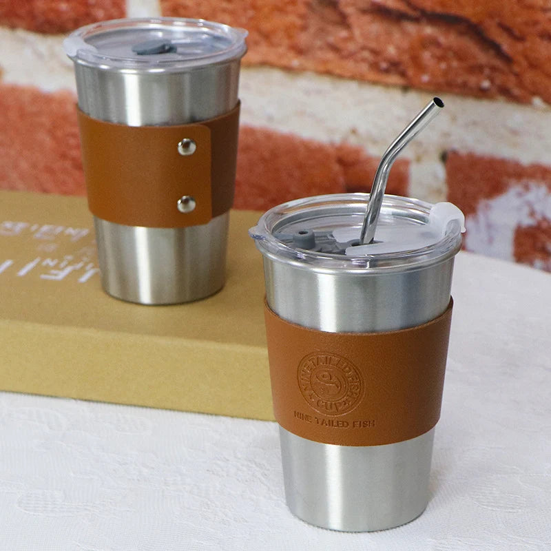 Cafetière Portable en Acier Inoxydable avec Poignée en Cuir pour Femme et Homme 5