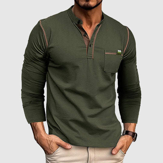 Chemise Henley pour Hommes en Coton Longue Manche avec Patte de Boutonnage 1