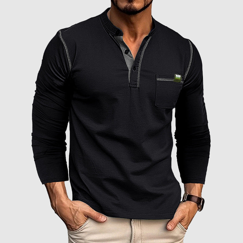Chemise Henley pour Hommes en Coton Longue Manche avec Patte de Boutonnage 2