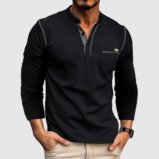 Chemise Henley pour Hommes en Coton Longue Manche avec Patte de Boutonnage 2