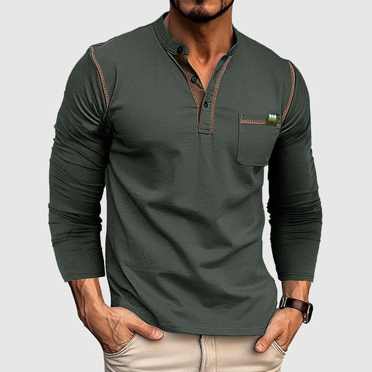 Chemise Henley pour Hommes en Coton Longue Manche avec Patte de Boutonnage 3