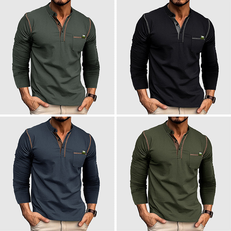 Chemise Henley pour Hommes en Coton Longue Manche avec Patte de Boutonnage 4