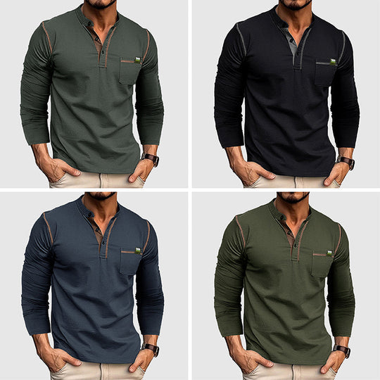 Chemise Henley pour Hommes en Coton Longue Manche avec Patte de Boutonnage 4
