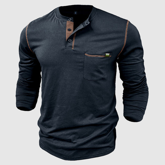 Chemise Henley pour Hommes en Coton Longue Manche avec Patte de Boutonnage 5