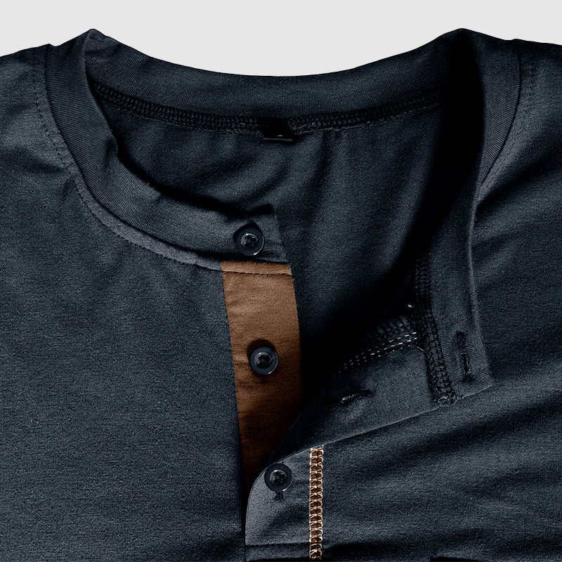 Chemise Henley pour Hommes en Coton Longue Manche avec Patte de Boutonnage 7