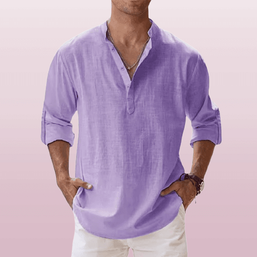 Chemise Homme Henley Manches Longues en Lin Mélangé 11