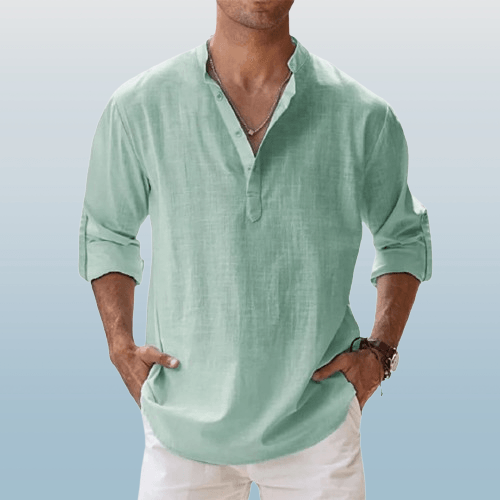 Chemise Homme Henley Manches Longues en Lin Mélangé 3