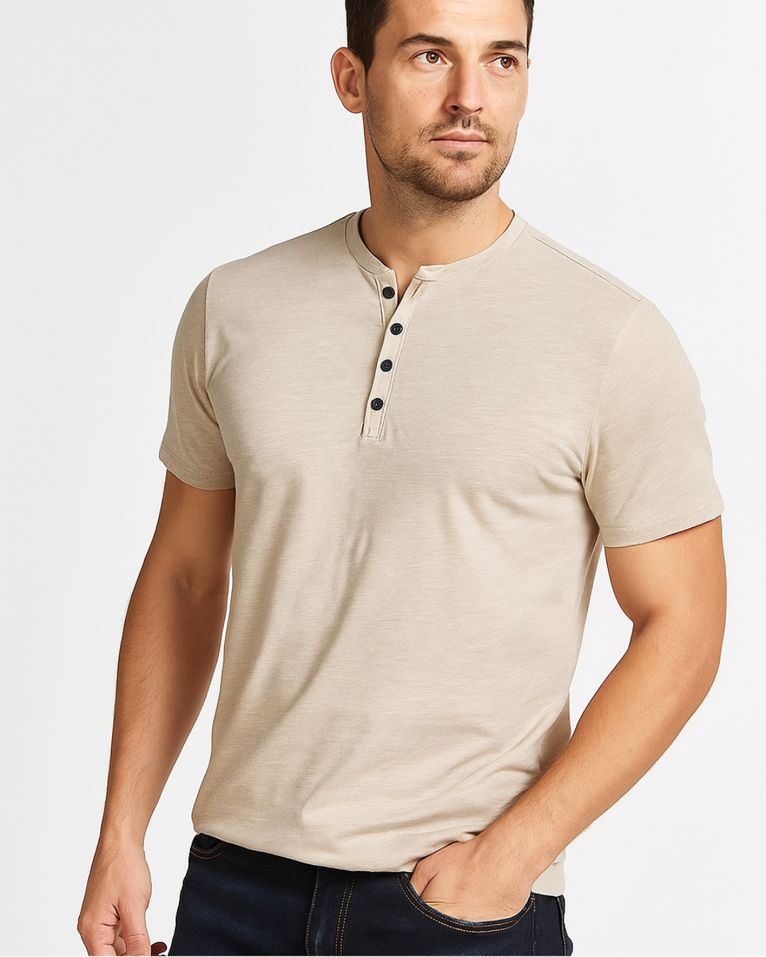 Chemise Homme Manche Courte Style Henley Décontractée 1