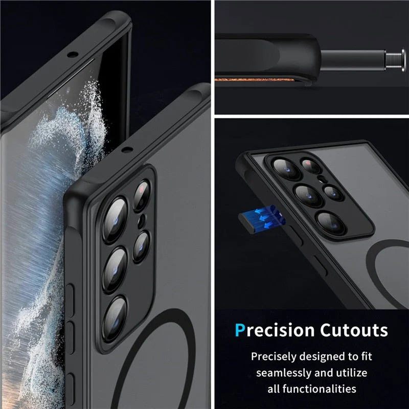 Coque Téléphone Magnétique Antichoc Pour Smartphone Samsung Avec Anneau Compatible MagSafe 2