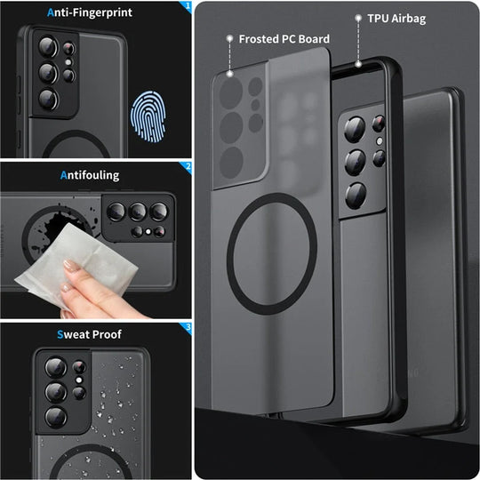 Coque Téléphone Magnétique Antichoc Pour Smartphone Samsung Avec Anneau Compatible MagSafe 3