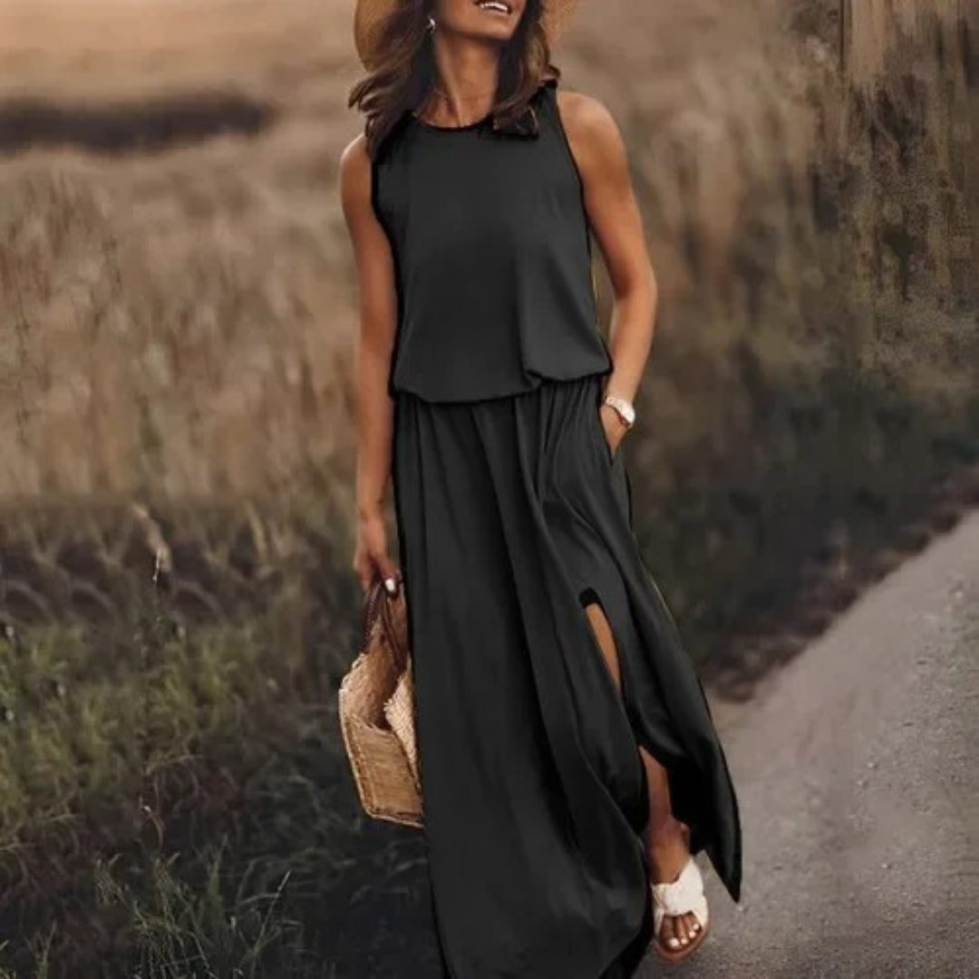 Robe fendue décontractée sans manches pour femme