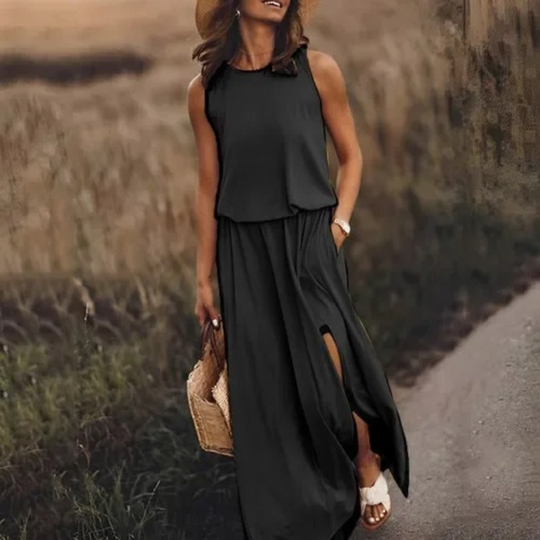 Robe fendue décontractée sans manches pour femme