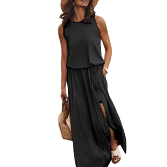 Robe fendue décontractée sans manches pour femme