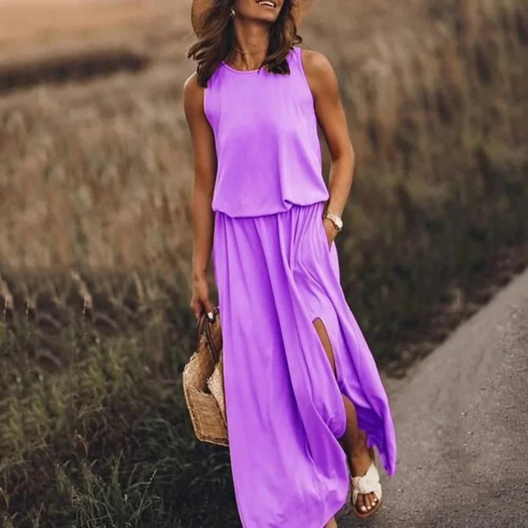 Robe fendue décontractée sans manches pour femme