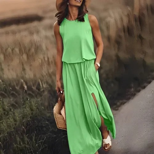 Robe fendue décontractée sans manches pour femme