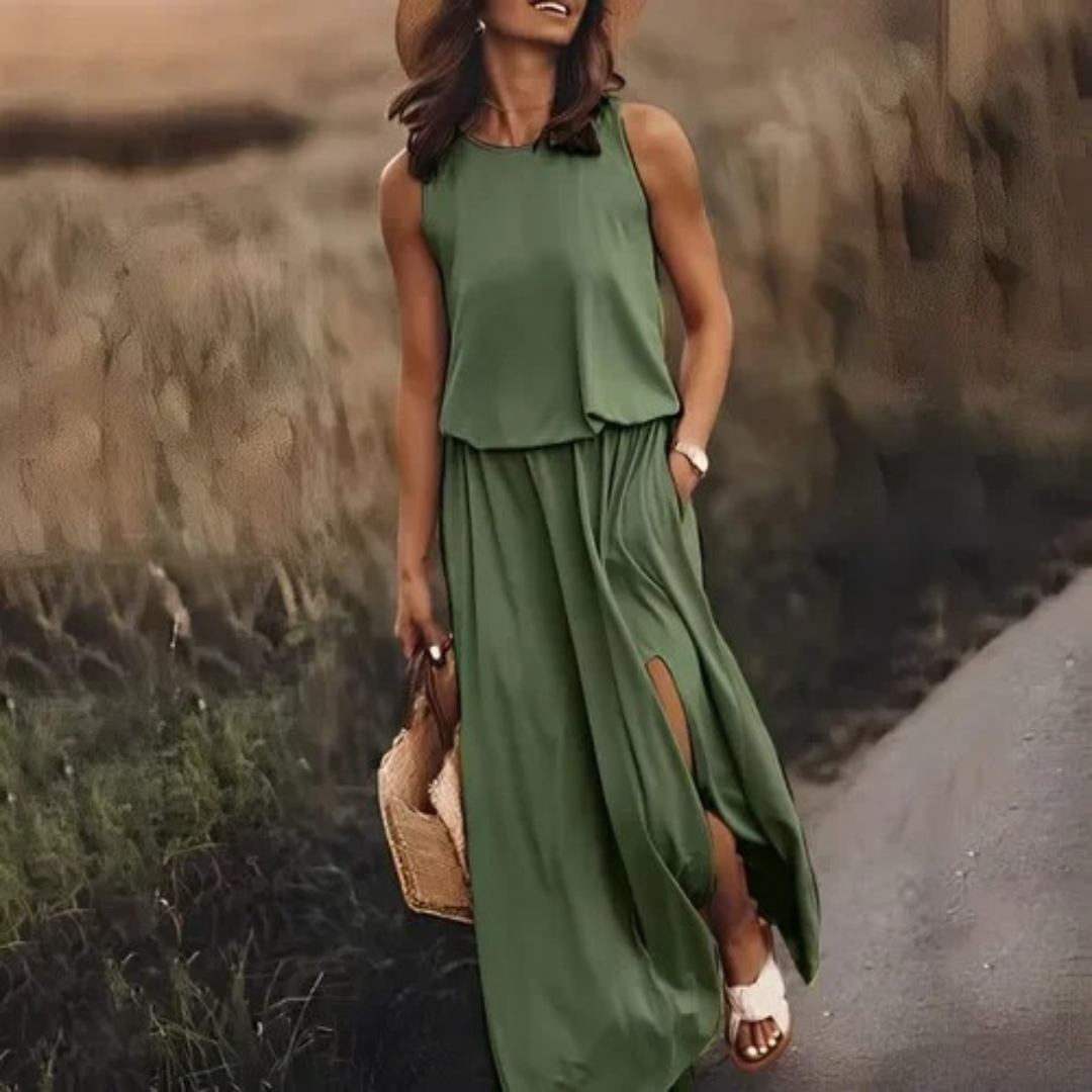 Robe fendue décontractée sans manches pour femme
