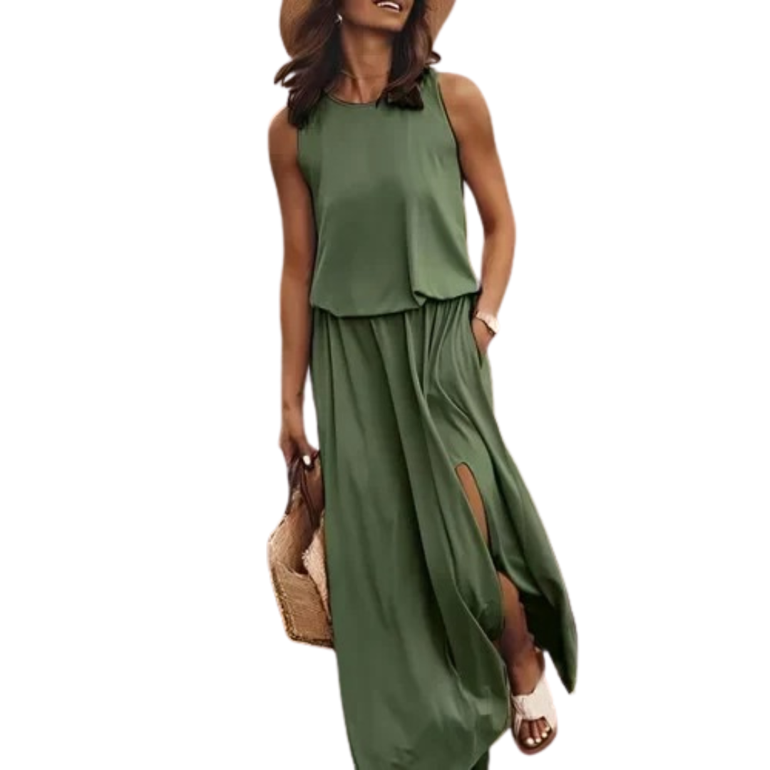 Robe fendue décontractée sans manches pour femme