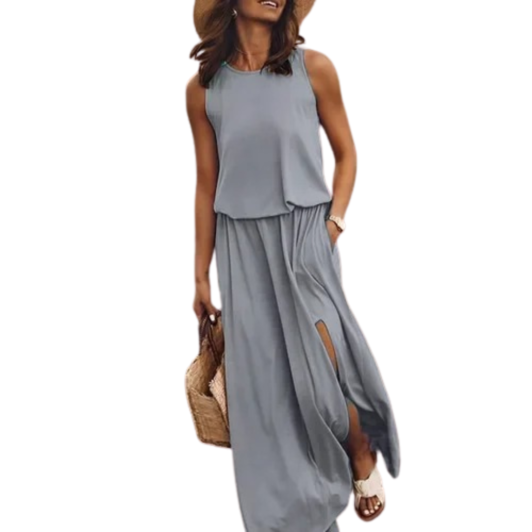 Robe fendue décontractée sans manches pour femme