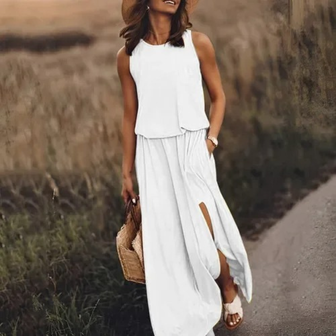 Robe fendue décontractée sans manches pour femme