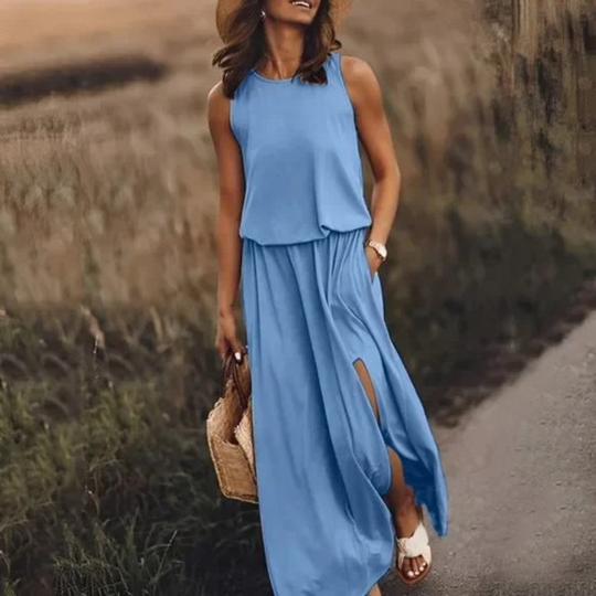 Robe fendue décontractée sans manches pour femme