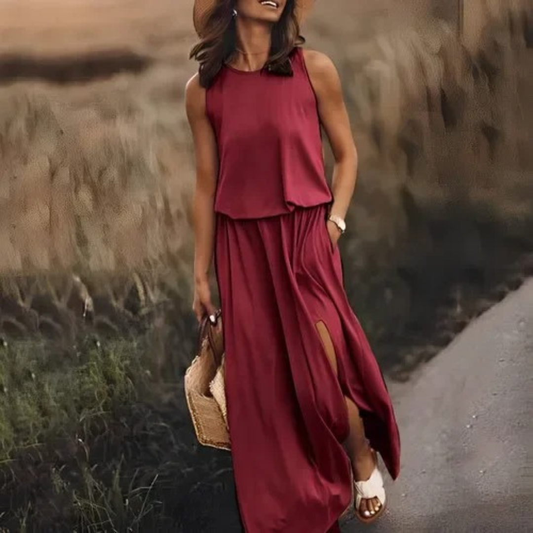 Robe fendue décontractée sans manches pour femme