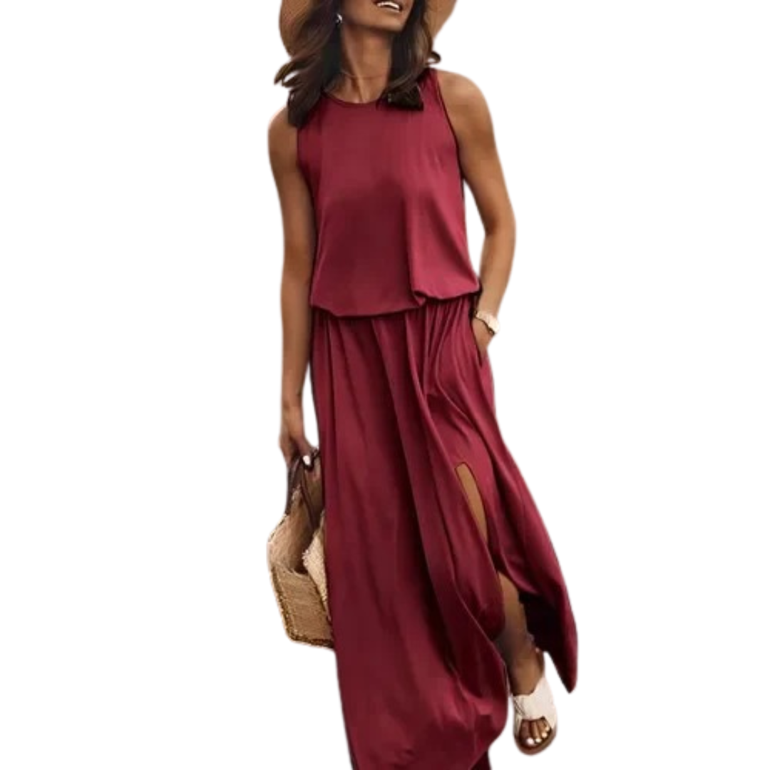 Robe fendue décontractée sans manches pour femme