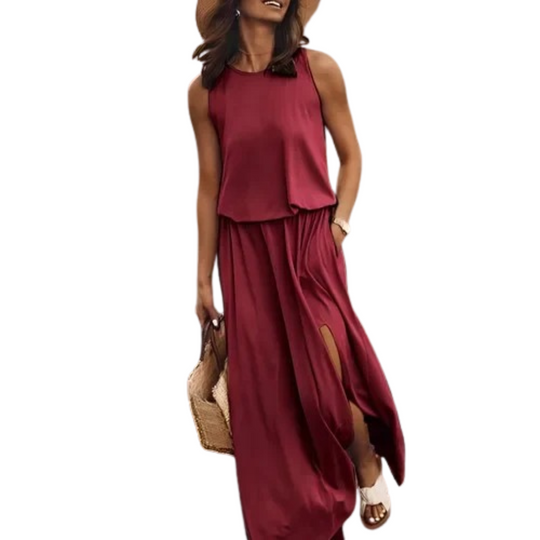 Robe fendue décontractée sans manches pour femme