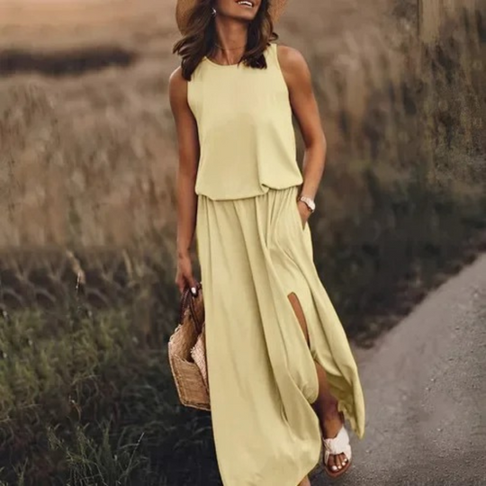 Robe fendue décontractée sans manches pour femme