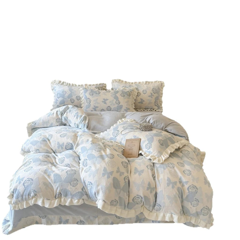 Ensemble de Literie Complet avec Couverture Matelassée et Taies d'Oreiller à Volants 5