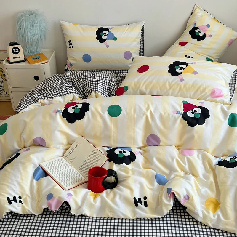 Ensemble de Literie Enfant Motif Rayures et Chats 1