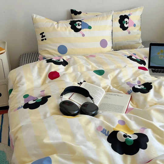 Ensemble de Literie Enfant Motif Rayures et Chats 2