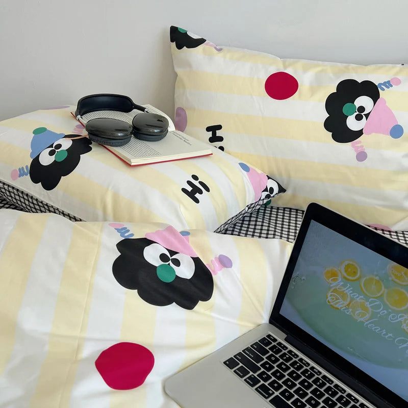 Ensemble de Literie Enfant Motif Rayures et Chats 3