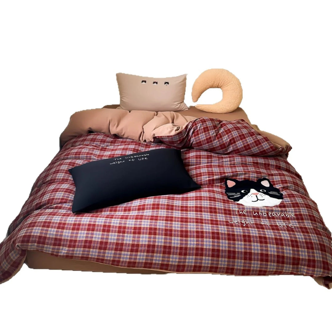 Ensemble de Literie à Carreaux avec Application Ours en Peluche pour Chambre Cosy 5