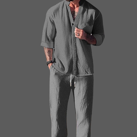 Ensemble de Loungewear pour Hommes – Haut à Manches Longues en Lin et Coton 2