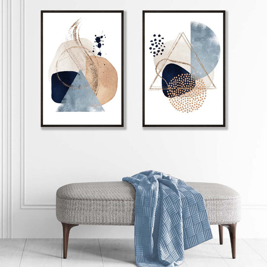 Ensemble de Tirages d'Art Aquarelle Bleu et Beige 1