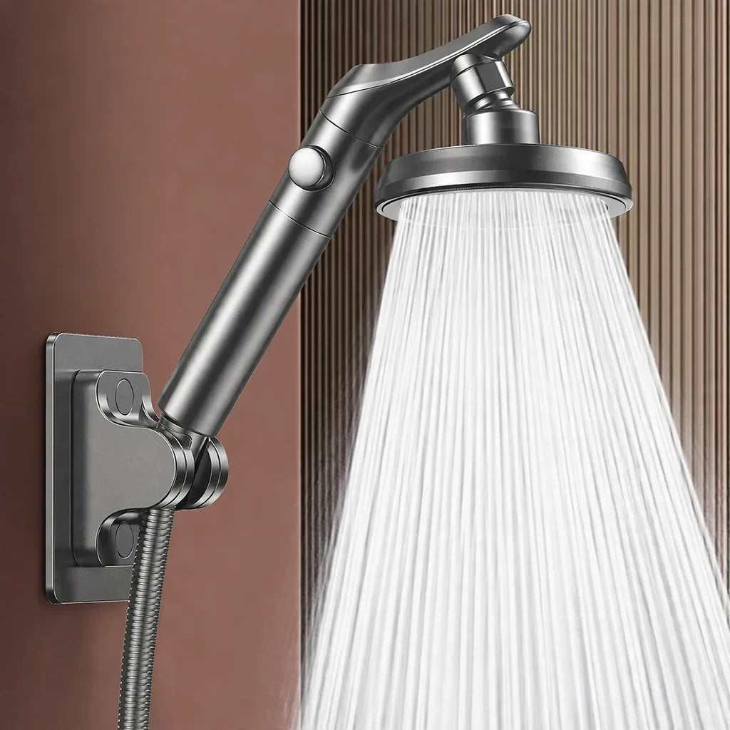 Ensemble de douche avec jet à pression optimisée et raccord pivotant 1