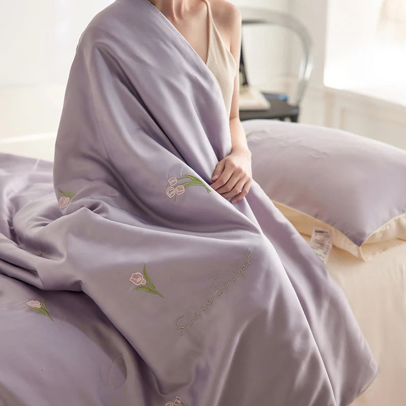Ensemble de literie brodé pour femme style floral 0