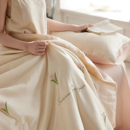 Ensemble de literie brodé pour femme style floral 7