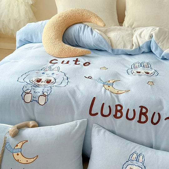 Ensemble de literie enfant avec couverture polaire et taies d'oreiller à motif lapin 2